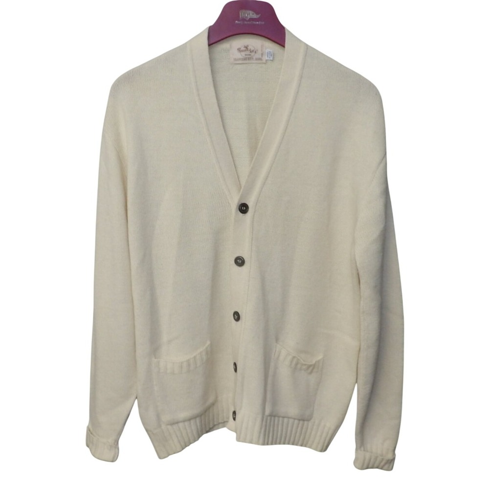 Vintage Traverse Bay Cream Cardigan Sweater V-Neck Button Front Pockets Mens XL